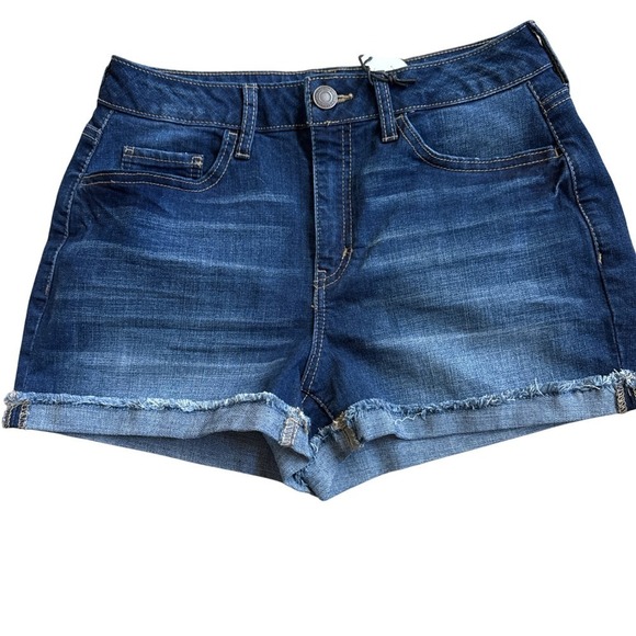 SO Pants - SO High Rise Curvy Shortie Denim Shorts Dark Wash Cuffed Womens